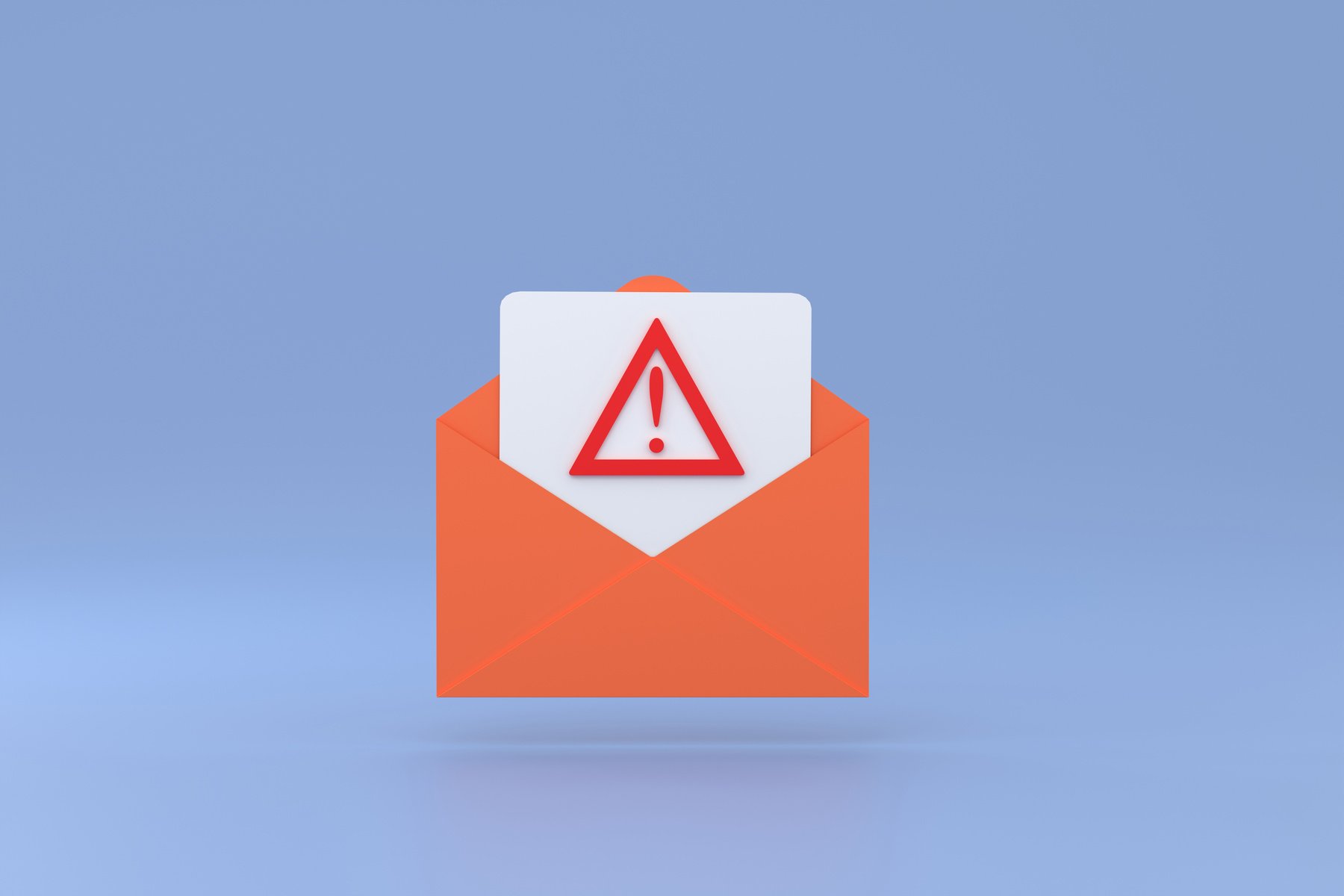 Dangerous email envelope with attached file with warning exclama